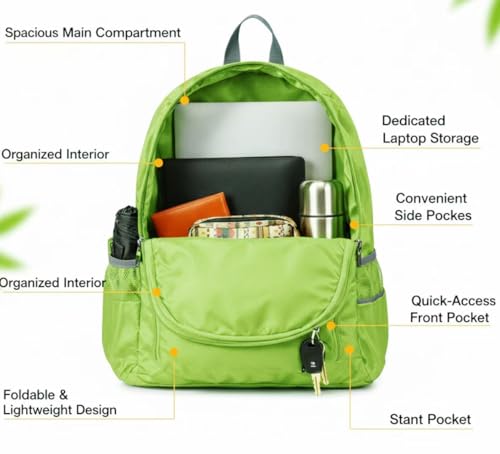 Haneulbit Foldable Backpack, Lightweight Backpack and Waterproof backpacks for Travel and Hiking - color: Green
