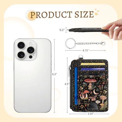 Kelvoris Credit Card Holder Small Wallet Women, Slim RFID, Mushroom Flower - color: Mushroom