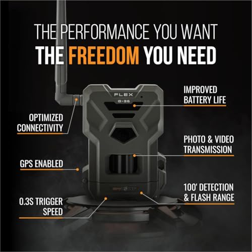 SPYPOINT Flex G-36 Cellular Trail Camera, 36MP Photos and 1080p Videos w/Sound, GPS Enabled, Dual-Sim LTE Connectivity, 100' Flash & Detection Range - size: Pack of 1, style: FLEX-G36