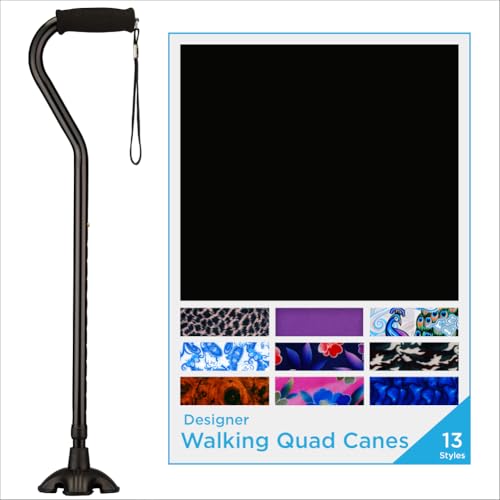 NOVA Offset Quad Cane for Seniors - Adjustable Walking Cane with Wrist Strap, Foam Handle, Anti-Rattle Lock - Lightweight Mobility Aid for Men and Women - Black - color: Black