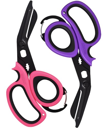 MEUUT All Purpose Scissors 2 PCS with Carabiner for Kitchen Outdoor - color: Pink+purple