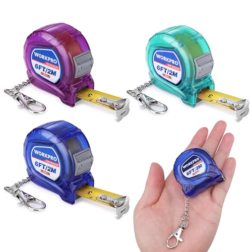 WORKPRO Keychain Tape Measure Set, 3 Pcs Inch/Metric Scale Easy Reading Mini Tape Measurement, 6FT Retractable Pocket Size Small Tape Measure for Engineer, Lightweight, ABS Protective Casing - color: Multicolored, size: 3 Pcs