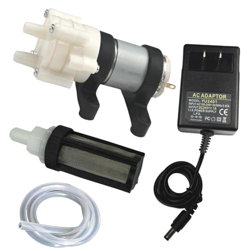 CONQUERALL DC 24V 385 Diaphragm Water Pump 5-Piece Power Supply Filter Hose for Experimental Models - color: Pump+pipe+filter+power Supply(us), size: DC 24V