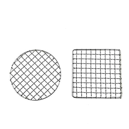 2Peices Backpacker Bushcraft Grill Grate Stainless Steel BBQ Cooking Grill Mesh Campfire Grill Square Round for Camping, Backpacking, Hunting Fishing