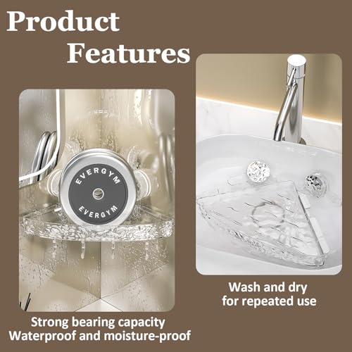 Corner Shower Caddy Suction Cup, Wall Mounted Suction Shower Rack Organizer, No Drilling Shower Shelf, Clear Basket with 4 Movable Hooks, Bathroom Storage Rack (clear, 90°corner) - style: Corner size, 1 piece
