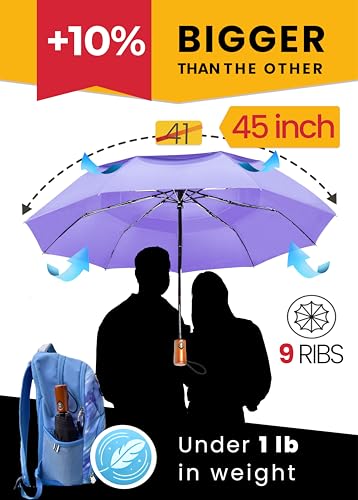 Raintrend Windproof Travel Umbrellas for Rain Automatic +10% Bigger Canopy Strong Frame Compact Folding Portable Umbrella for Women Men Backpack Purse - color: K Purple