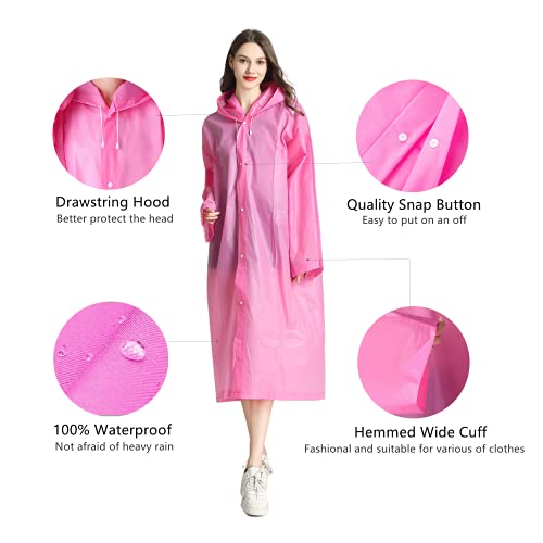 Rain Ponchos for Adults Reusable, 2-5 Pack Raincoat for Women Men, Waterproof Rain Coat Gear with Hood Drawstring - color: Pink+blue
