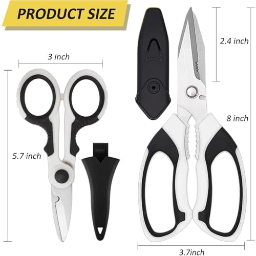 Scissors Heavy Duty Set, Ultra Sharp Stainless Steel Shears with Protective Cover, Easy Cutting Cardboard, Wires, Fabric, Leather, Iron Mesh (White) - color: White
