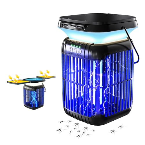 ZENO Solar Bug Zapper, 3-in-1 Waterproof Mosquito Killer & LED Lantern | Dual folding solar panels & USB rechargeable battery. Portable, efficient indoor/outdoor insect trap for camping, yard, patio