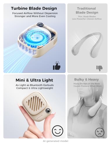 Aecooly Magnetic Neck Fan, Snap On & Go, Mini Portable Hands Free Wearable - color: Beige, size: Magnetic