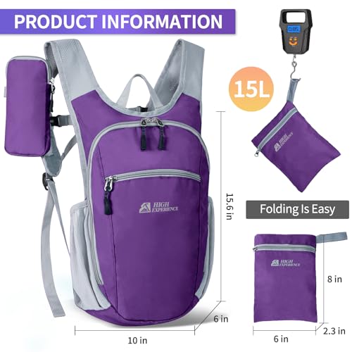 Small Hiking Backpack Packable Lightweight for Women Men - color: Deep Purple, size: 10L