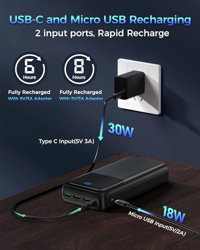 Portable Charger Power Bank 50000mAh, PD 30W and QC 4.0 Fast Charging - color: BLACK
