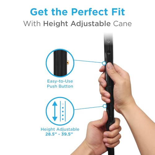 NOVA Offset Quad Cane for Seniors - Adjustable Walking Cane with Wrist Strap, Foam Handle, Anti-Rattle Lock - Lightweight Mobility Aid for Men and Women - Black - color: Black