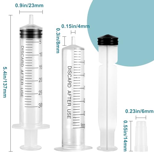 5 Pack Plastic 30ml Syringes with Cap, Sterile Syringe Individually Packaged for Labs, Liquid Measuring, Feeding Pets, Oil or Glue Applicator - size: 30 ml