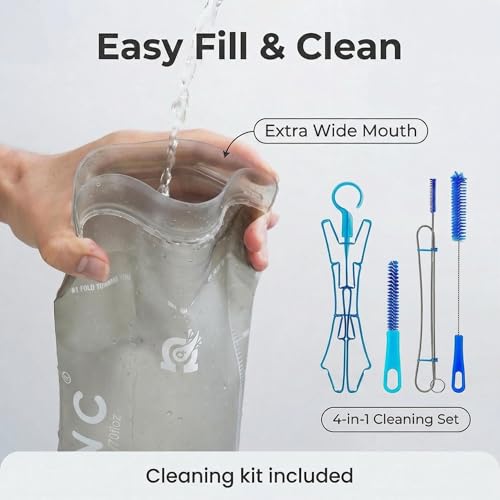 GLANC Hydration Bladder - 2L Water Bladder with Cleaning Kit for Outdoor Hiking Backpack, BPA Free Leakproof Water Reservoir for Hydration Pack, Insulated Hose & High Flow Bite Valve - color: Light gray (Cleaning Kit)