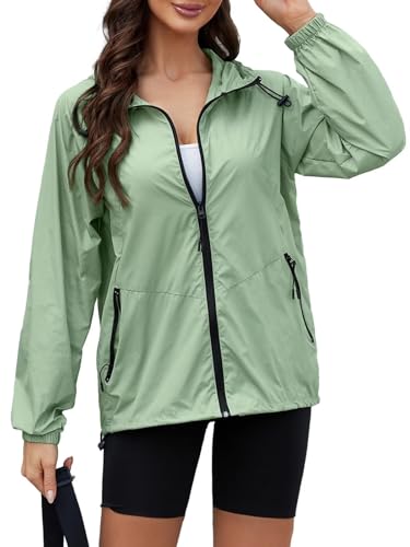 CRIPOM Packable Rain Jacket Women Waterproof Lightweight Jacket With Hood Womens Windbreaker Jacket S-XXL - color: Green, size: Small