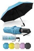 BAODINI Compact Travel Umbrella Small Windproof Auto Open Close for UV Sun Protection UPF 50+ and Rain Fits Backpack Purse & Suitcase - color: Sky Blue