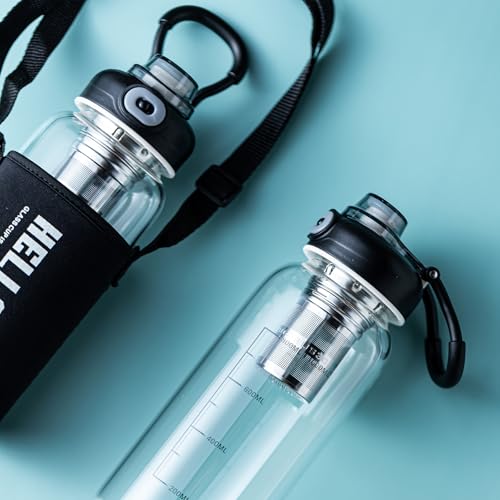 34oz Glass Water Bottle with Capacity Mark & Sleeve, BPA-Free Tea Bottle with Infuser for Hot & Cold Drinks, Tea, Coffee and Water for Gym, Home & Office