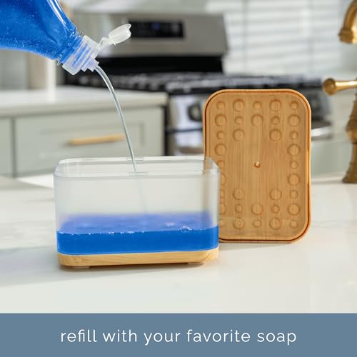 S&T INC. Dish Soap Dispenser and Sponge Holder, Plastic Bamboo - color: Bamboo
