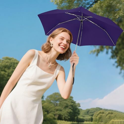 Lejorain Travel Umbrella Compact Flat Small Folding Windproof Lightweight for Women Men - color: 12.Dark Purple