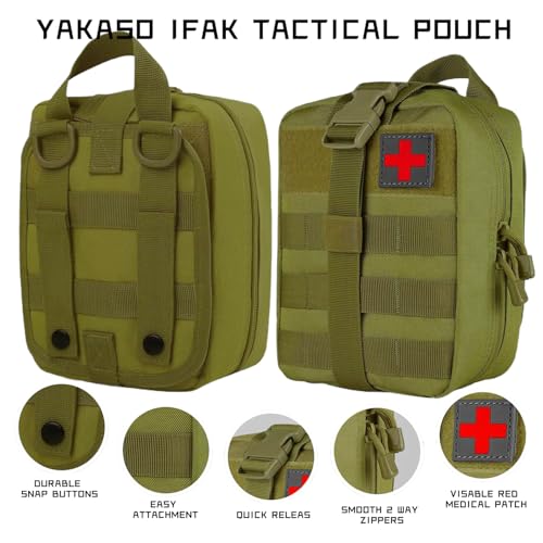 Tactical Molle IFAK Pouch – Tear Away Rip Away First Aid Medical Pouch, Large Capacity, Water-Resistant 900D Polyester, Horizontal, Multi-Compartment, EDC, Military Emergency Kit - color: Green