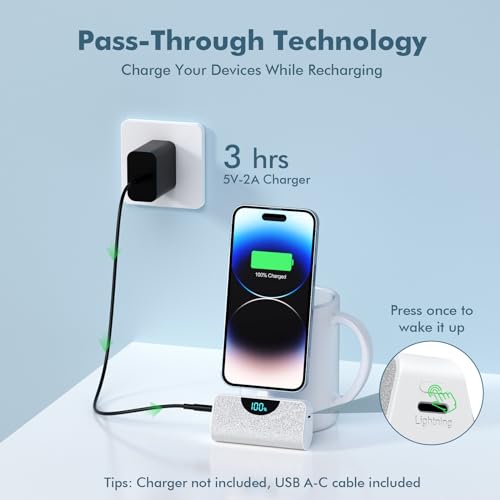 Feob [2 Pack] Mini Portable Charger 5200mAh,Ultra-Compact PD Fast Charging Power Bank,LCD Display Cute Battery Pack Backup Charger Compatible with iPhone 14/14 Pro Max/13 Pro/12/11/XR/8/7 - color: Warn White+Warn White
