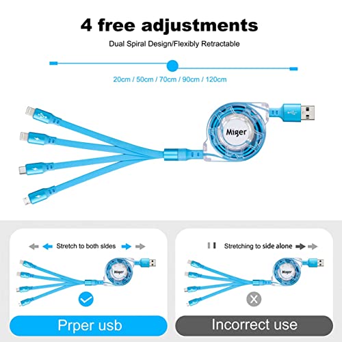Multi Charging Cable 4A,Retractable Charger Cable 4 in1 Multi Charging Cord | [2Pack 4Ft] Fast Charger Cord with Lightning/Type C/Micro USB Port for Cell Phones,iPhone,iPad,Samsung Galaxy,PS,Tablets