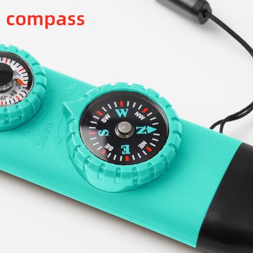Emergency Survival Safety Whistle，Whistle for Kids with Lanyard,Compass,Thermometer,Ideal for Kayaking, Boating, Hiking, Camping, Climbing - color: TURQUOISE 2pcs