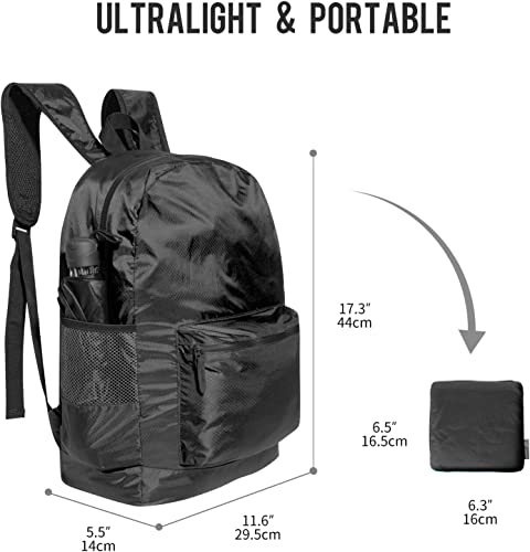 pack all 20L Lightweight Foldable Backpack, Water-Resistant Hiking Daypack | Ultralight, Packable, Tear Resistant Nylon, YKK Waterproof Zipper, Comfortable Mesh Straps, Multi-Pocket for Travel - color: Black