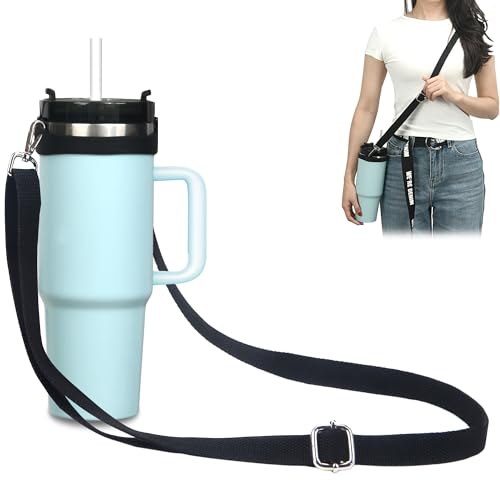 Wongeto Water bottle strap ajustable Shoulder Strap for Stanley 20/40/30 Oz Tumbler Water Bottle - color: Black