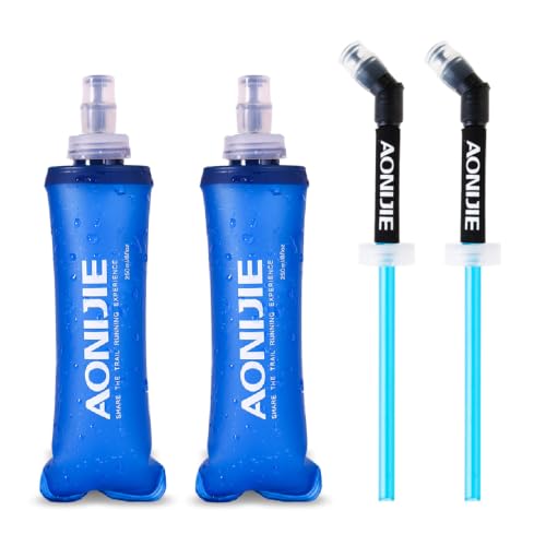 YAPJEB Soft Flask Collapsible Water Bottles, TPU Soft Water Bottle Folding Flask for Hydration Pack, BPA Free Folding Water Bottle Ideal for Cycling - color: 250ml/8.45oz - 2 Pack with Straws