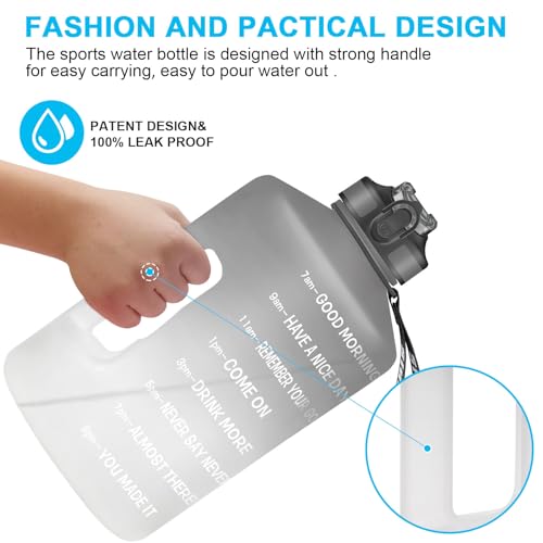 SLUXKE 1 Gallon Motivational Sports Water Bottle with Time Marker, BPA Free 128oz Leak Proof Jug, Black, Plastic, 128 ounces, Fitness, Sports, Outdoor Activities - color: Gray White
