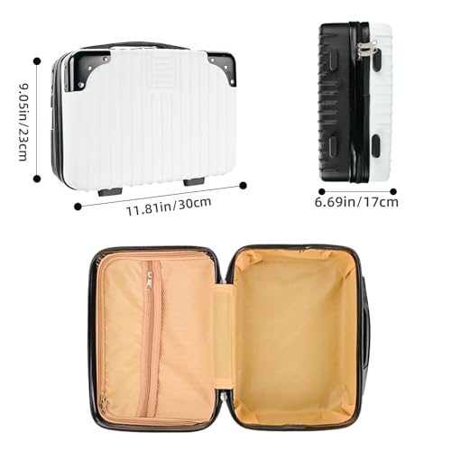 14inch Hard Shell Cosmetic Organizer Travel Train Hand Luggage Small Portable Carrying Suitcase Makeup Case Bag for Women Toiletry - color: BLACK/WHITE