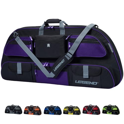 LEGEND Apollo Soft Bow Case - Compound Bow Case with Multiple Storage & Foam Padding, Lightweight Bow and Arrow Case for Archery Accessories, Bow Bag with Arrow Tube Pocket - 40" & 44" - color: Black / Purple, size: 44in Inside Length