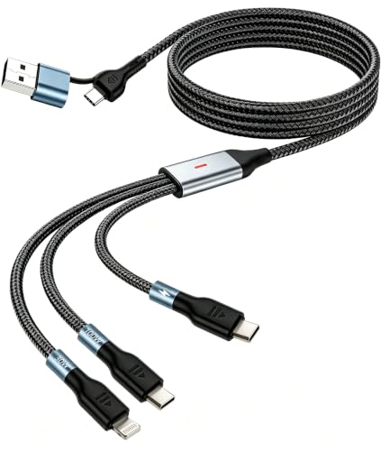 Awnuwuy 100W Multi Charge Cable for iPhone/Lightning/2 USB-C Ports, 6.6FT | Multi Charging Cable 100W, 6.6FT 3-in-2, Dual USB-C Charge Cables, One Lightning Cable, Nylon Braided Cord, iPhone/Samsung - size: 6.6FT