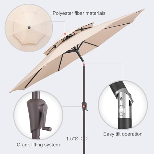Patio Umbrella Outdoor with Tilt, 2 Tiers, 9 ft Beige - color: Cream
