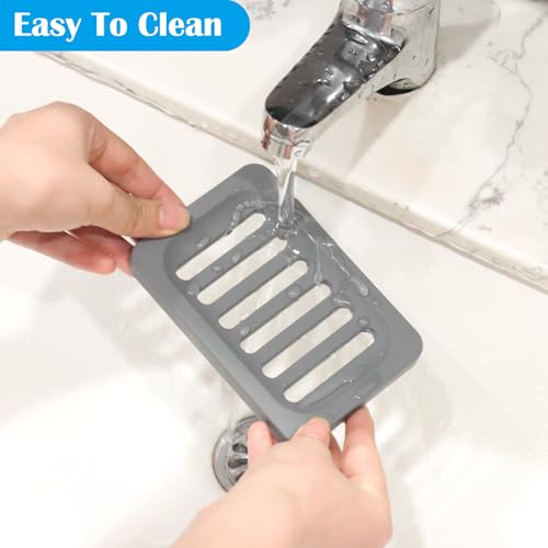 Topsky 2Pcs Soap Dish Holder, Non-Slip Bathroom Accessories Silicone Soap Case Saver, Sink Deck Bathtub Shower Dish Soap Drainer, Silicone Holder for Soap, Sponges, Scrubber (Grey-2pcs) - color: Grey-2pcs