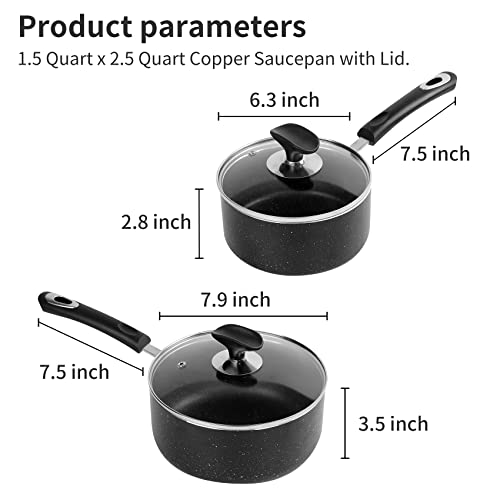 Nonstick Saucepan Set - 1.5 Quart and 2.5Quart,Ultra Non Stick Sauce Pan Small Pot with Glass Lid,Great for Home Kitchen Restaurant,Black - size: 1.5+2.5 sets