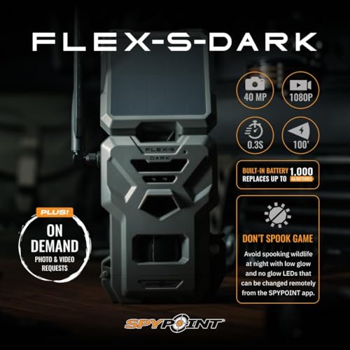 SPYPOINT Flex-S-Dark Starter Pack with SD Card - Solar Cellular Trail Camera – Built-in Solar Panel, 40MP Photos, 1080p Videos + Sound, No-Glow Game Camera, Night Vision, Motion Activated Trail Cam - style: Starter Pack – 1 Cameras (1 SD Card)