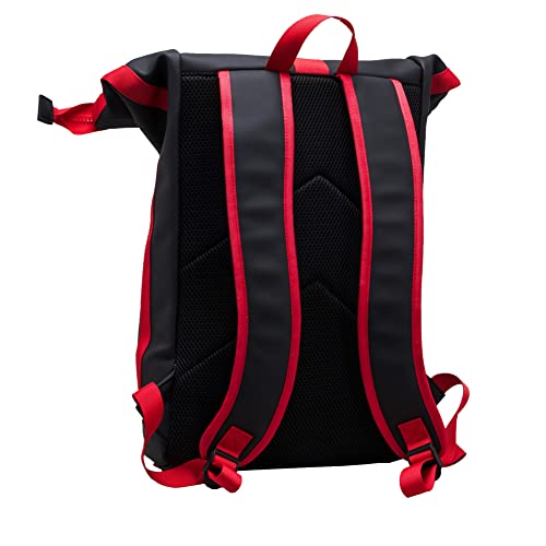 X RAY Roll Top Laptop Backpack for Men Women, PU Leather Expandable Roll Up Backpack Capacity Adjustable 22L & Fits 15.6" Laptop, Black/Red - color: Black/Red
