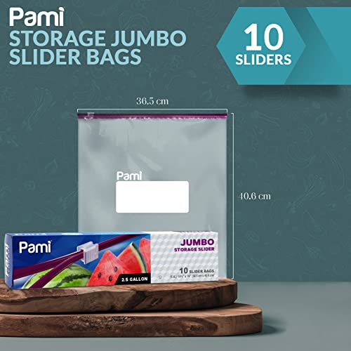 PAMI Jumbo 2.5 Gallon Slider Storage Bags, 10-Pack Leakproof Reusable Freezer Bags with Bottom, Write-On Label, Food Safe Zipper Bags