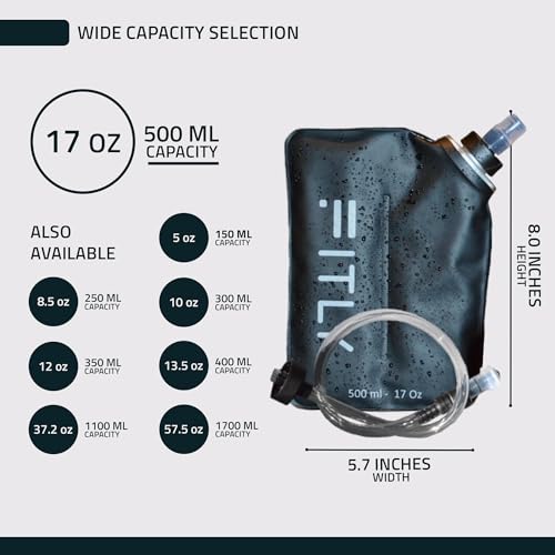 FITLY Soft Flask - Shrink As You Drink Soft Water Bottle for Hydration Pack - Folding Water Bottle Ideal for Running, Hiking, Cycling, Climbing & Rigorous Activity - color: Black, size: 17 Ounces