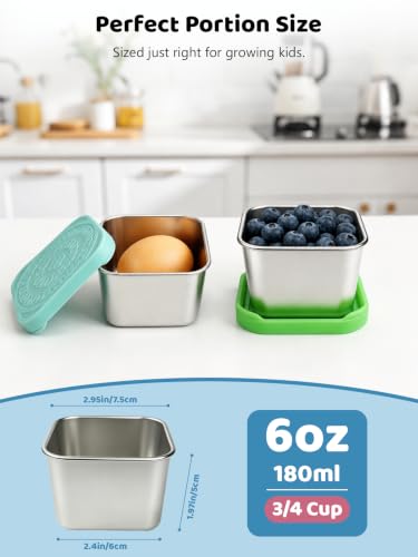 HTEVW 6 Pack Stainless Steel Snack Containers for Kids, 6 oz Food Container - color: color1