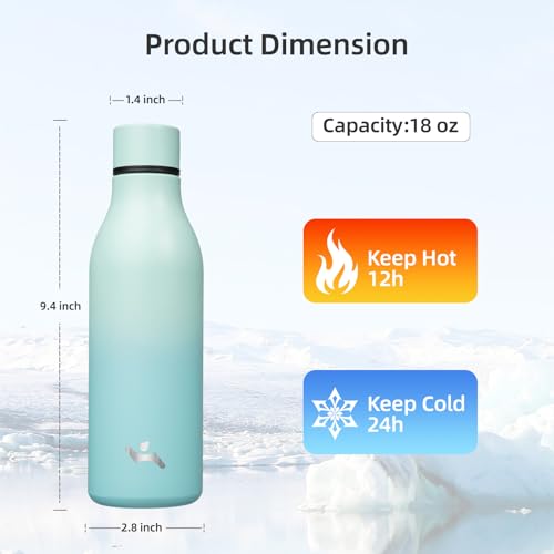 Konokyo 18 oz Insulated Stainless Steel Metal Water Bottle with Strap - color: Mint, size: 18 Ounces