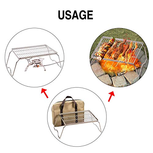 REDCAMP 13.6" Small Folding Campfire Grill, 304 Stainless Steel Firepit Grill Grate, Heavy Duty Portable Camping Grill with Carrying Bag for Outdoor Cooking Backpacking Hiking Picnics BBQ - size: 13.6"x9"