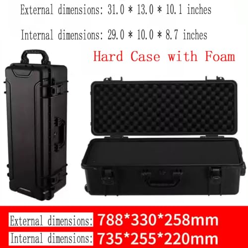 31" L x 12" W x 9" H Large Hard Case with Foam, Portable Rolling Hard Case with Wheels, Waterproof Shockproof Dustproof, Suitable for Cameras, Lenses, Camcorder, Instrument, Telescopes - size: 31 Inch