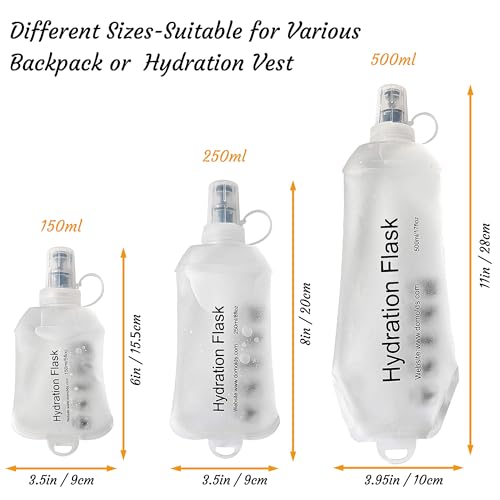 J.CARP 2Pcs 250ml Soft Flask Running Water Bottles, TPU Foldable Running Hydration Flask for Hydration Pack Cycling Hiking Climbing Outdoors Motorbike White - color: White-2Pcs, 250ml