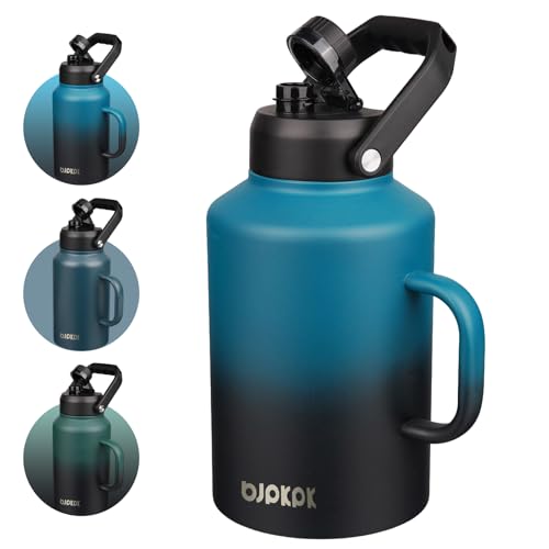 BJPKPK 128oz Stainless Steel Water Bottle, 1 Gallon Insulated Water Jug - color: Blue & Black, style: 128oz-Side Handle