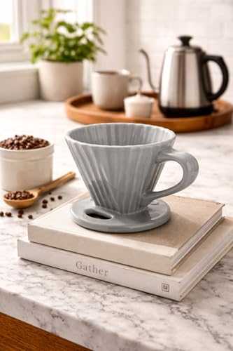 Chantal "Lotus ceramic pour over coffee dripper, 8 ounces (Ombre Fade Grey) - color: Fade Grey