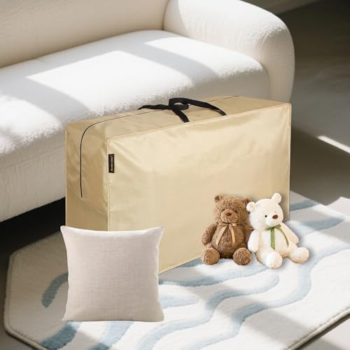 storagebag Outdoor Cushion Storage Bags Waterproof Outdoor Cushions Storage Bag Extra 48" L x 16" W x 22" H Large Patio furniture Cushion Storage Bag with Handle and Zipper - color: beige